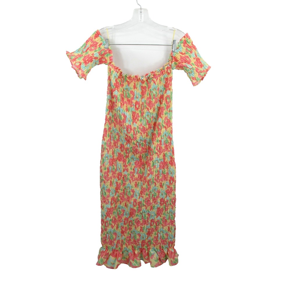 DEE ELLY Midi Bodycon Dress Womens L Floral Ruffle Mermaid DEDW208 Multicolor